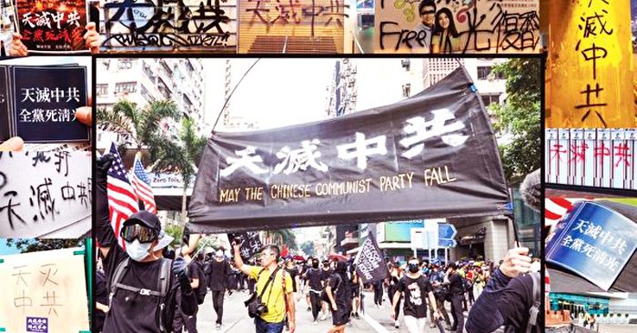 Khắp các con phố tại Hồng Kông đều xuất hiện dòng chữ “Trời diệt Trung Cộng”.